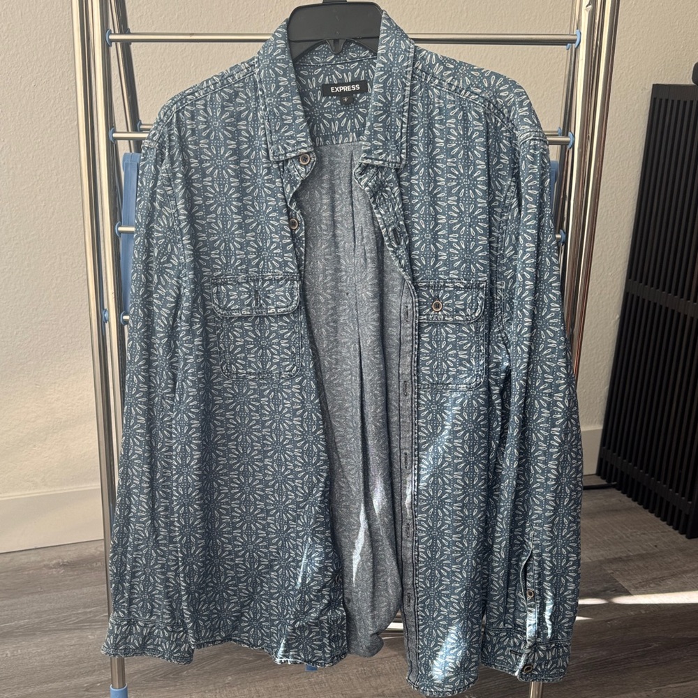 Express Men's Sun-Floral Patterned Denim Shirt-jacket